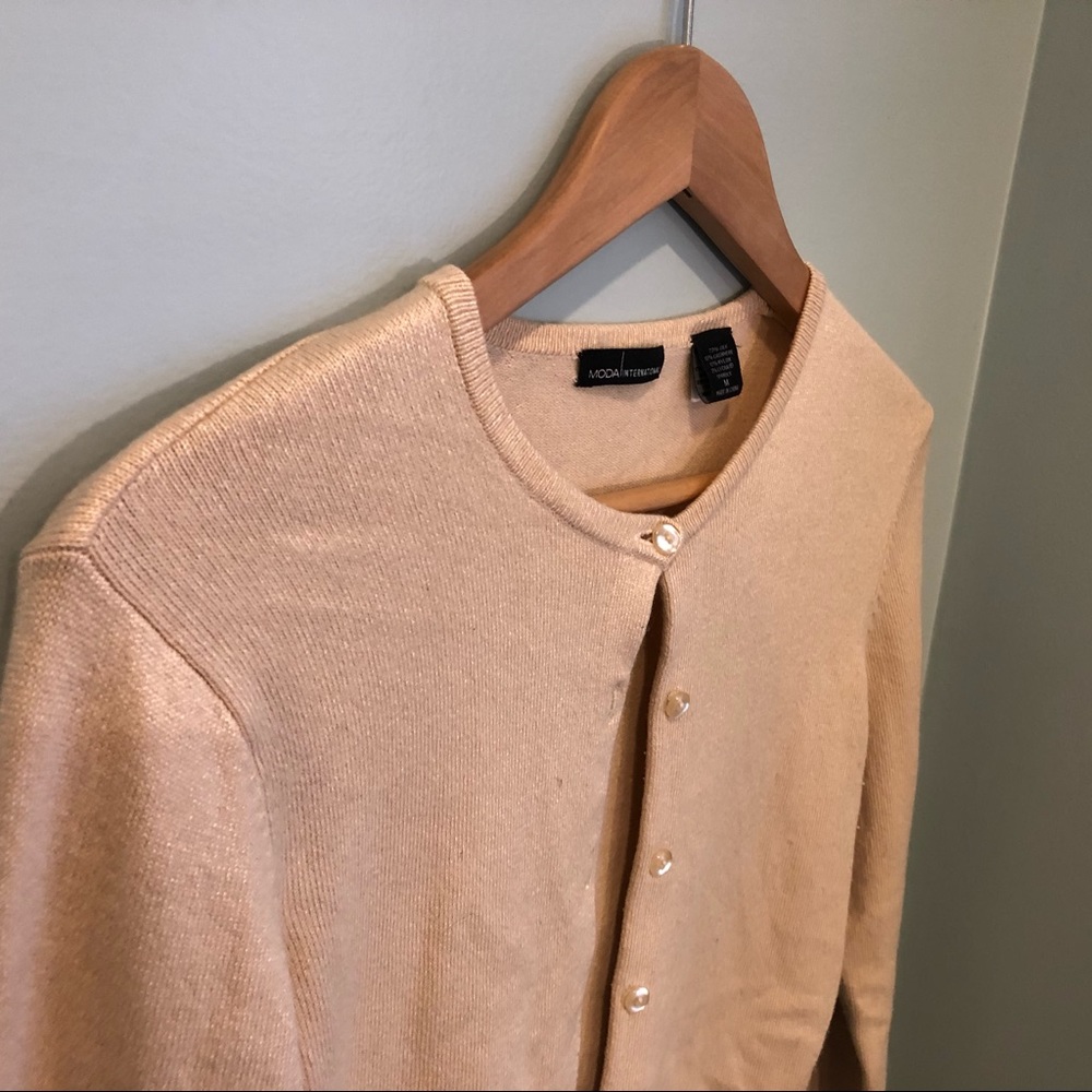 Moda International cashmere silk cardigan tan sz M